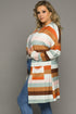 Brown Stripe Print Open Front Plus Size Cardigan With Pocket