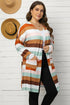 Brown Stripe Print Open Front Plus Size Cardigan With Pocket