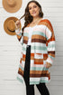Brown Stripe Print Open Front Plus Size Cardigan With Pocket