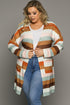Brown Stripe Print Open Front Plus Size Cardigan With Pocket