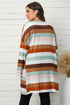 Brown Stripe Print Open Front Plus Size Cardigan With Pocket