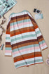 Brown Stripe Print Open Front Plus Size Cardigan With Pocket