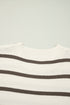 Brown Stripe Side Slits Crewneck Short Sleeve Sweater Tee