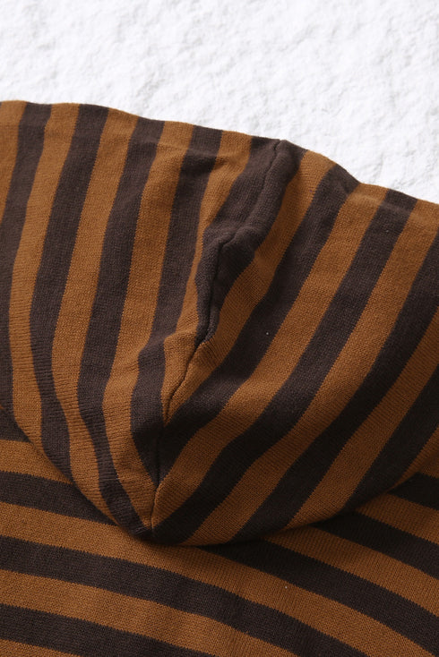 Brown Striped Knit Quarter Zip Hoodie