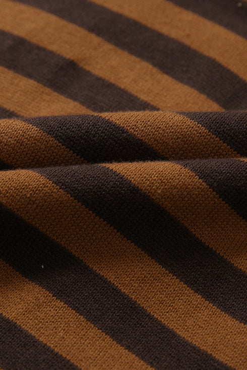 Brown Striped Knit Quarter Zip Hoodie