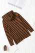 Brown Striped Knit Quarter Zip Hoodie