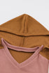 Brown Waffle Knit Patchwork Drawstring V Neck Hoodie