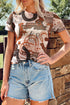 Brown Western Horseshoe Printed Mesh T Shirt