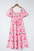 Brush Stroke Printed Smocked Ruffle Tiered Dress