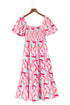 Brush Stroke Printed Smocked Ruffle Tiered Dress