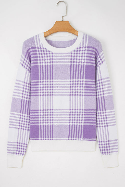 Brushed Plaid Pattern Mock Layer Long Sleeve Top