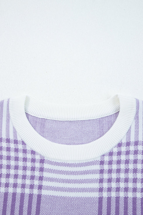Brushed Plaid Pattern Mock Layer Long Sleeve Top