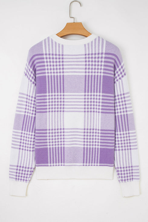 Brushed Plaid Pattern Mock Layer Long Sleeve Top
