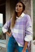 Brushed Plaid Pattern Mock Layer Long Sleeve Top