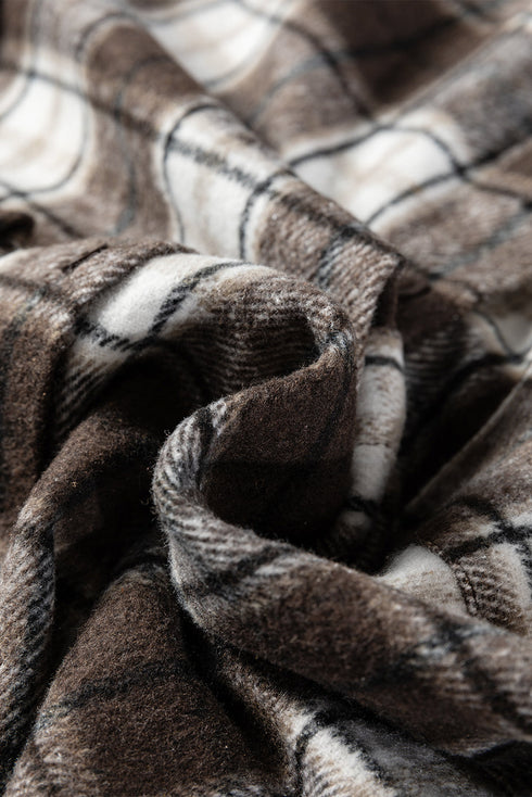 Brushed Plaid Single Pocket Boyfriend Oversized Shacket