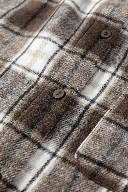 Brushed Plaid Single Pocket Boyfriend Oversized Shacket