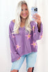 Brushed Star Graphic V Neck Drop Shoulder Oversize Sweater