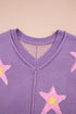 Brushed Star Graphic V Neck Drop Shoulder Oversize Sweater