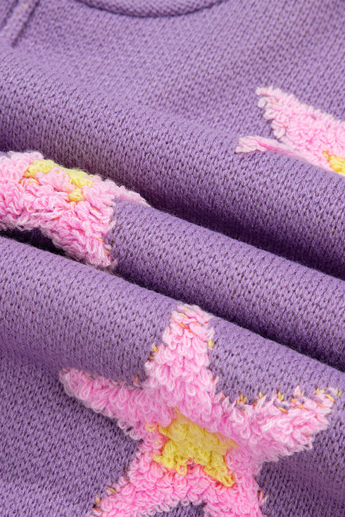 Brushed Star Graphic V Neck Drop Shoulder Oversize Sweater