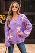 Brushed Star Graphic V Neck Drop Shoulder Oversize Sweater