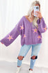 Brushed Star Graphic V Neck Drop Shoulder Oversize Sweater