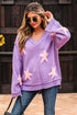 Brushed Star Graphic V Neck Drop Shoulder Oversize Sweater