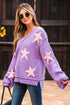Brushed Star Graphic V Neck Drop Shoulder Oversize Sweater