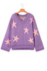 Brushed Star Graphic V Neck Drop Shoulder Oversize Sweater