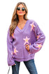 Brushed Star Graphic V Neck Drop Shoulder Oversize Sweater