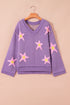 Brushed Star Graphic V Neck Drop Shoulder Oversize Sweater