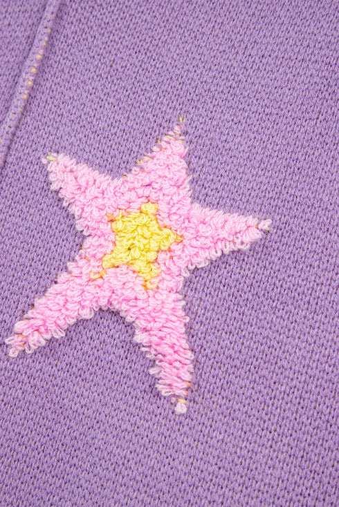 Brushed Star Graphic V Neck Drop Shoulder Oversize Sweater