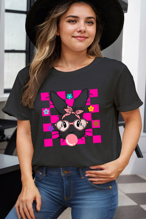 Bubblegum Easter Rabbit Checker Flower Graphic Plus Tee