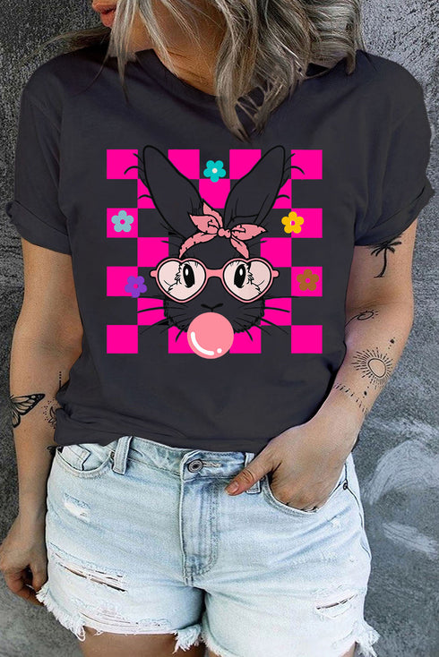 Bubblegum Easter Rabbit Checker Flower Graphic Plus Tee