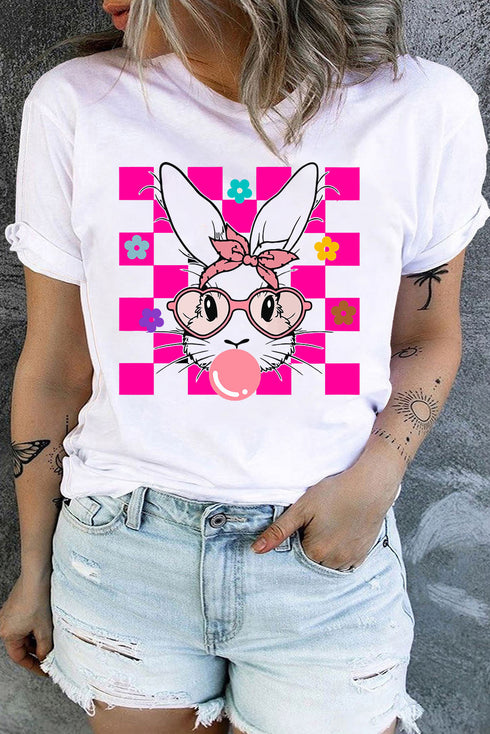 Bubblegum Easter Rabbit Checker Flower Graphic Plus Tee