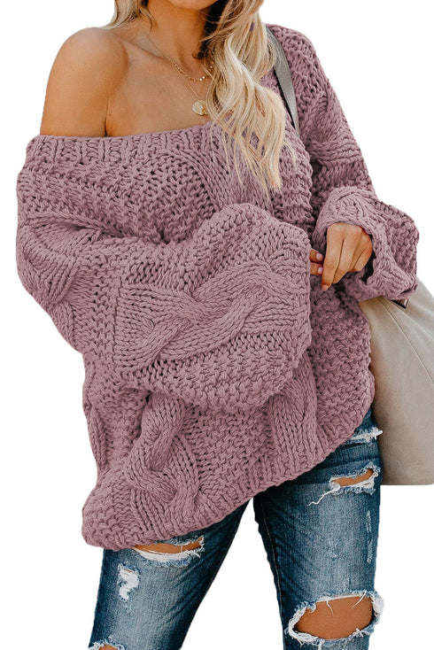 Bubblegum V-Neck Braided Knit Sweater