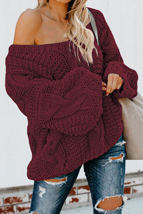 Bubblegum V-Neck Braided Knit Sweater