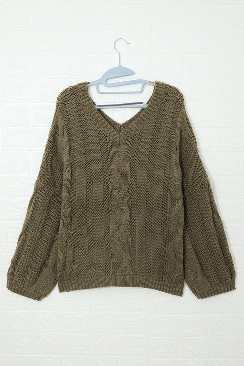 Bubblegum V-Neck Braided Knit Sweater