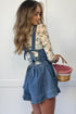 Buckle Strap Backless Drawstring Flared Denim Romper