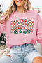 Buffalo Plaid MERRY & Bright Letter Graphic Drop Shoulder Crewneck Pullover Sweatshirt