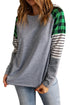 Buffalo Plaid & Stripe Splicing Long Sleeve Top