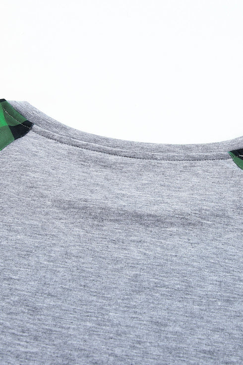 Buffalo Plaid & Stripe Splicing Long Sleeve Top