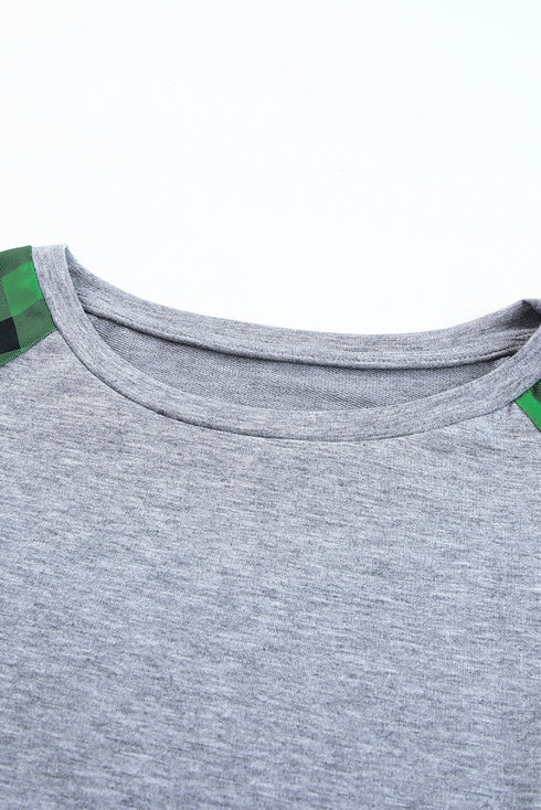 Buffalo Plaid & Stripe Splicing Long Sleeve Top