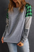 Buffalo Plaid & Stripe Splicing Long Sleeve Top
