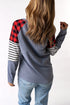 Buffalo Plaid & Stripe Splicing Long Sleeve Top