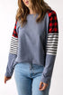 Buffalo Plaid & Stripe Splicing Long Sleeve Top