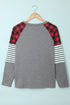 Buffalo Plaid & Stripe Splicing Long Sleeve Top
