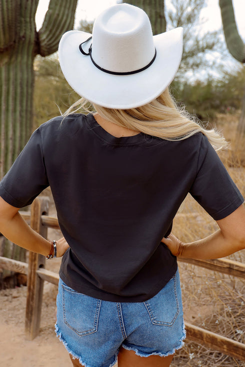 Bull Skull Graphic Print Western Style Cotton Tee