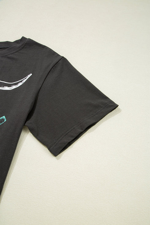 Bull Skull Graphic Print Western Style Cotton Tee