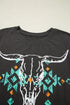 Bull Skull Graphic Print Western Style Cotton Tee