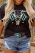 Bull Skull Graphic Print Western Style Cotton Tee